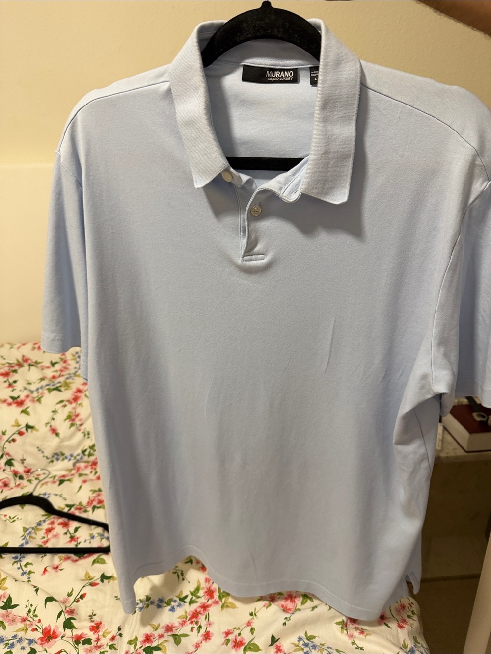 Murano Men's Pale Blue Polo Shirt with Two-Button Placket